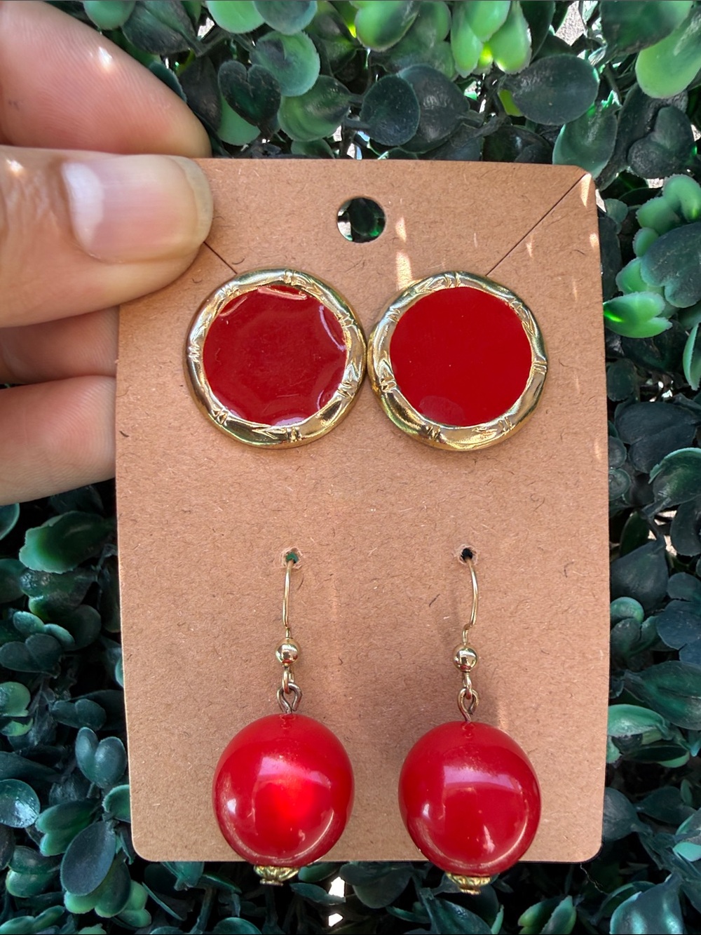 Red Gold-Tone Statement Earrings Set - Women Jewelry